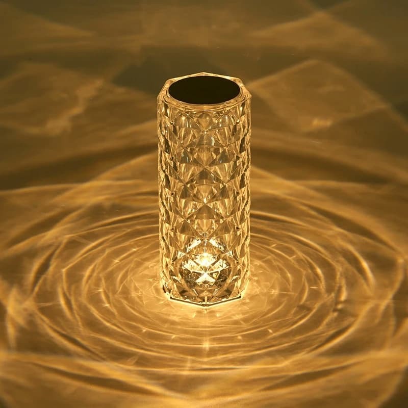 Rose Diamond Crystal Table Lamp – Rechargeable RGB Touch Lamp with Remote & USB Charging