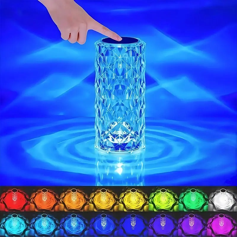 Rose Diamond Crystal Table Lamp – Rechargeable RGB Touch Lamp with Remote & USB Charging