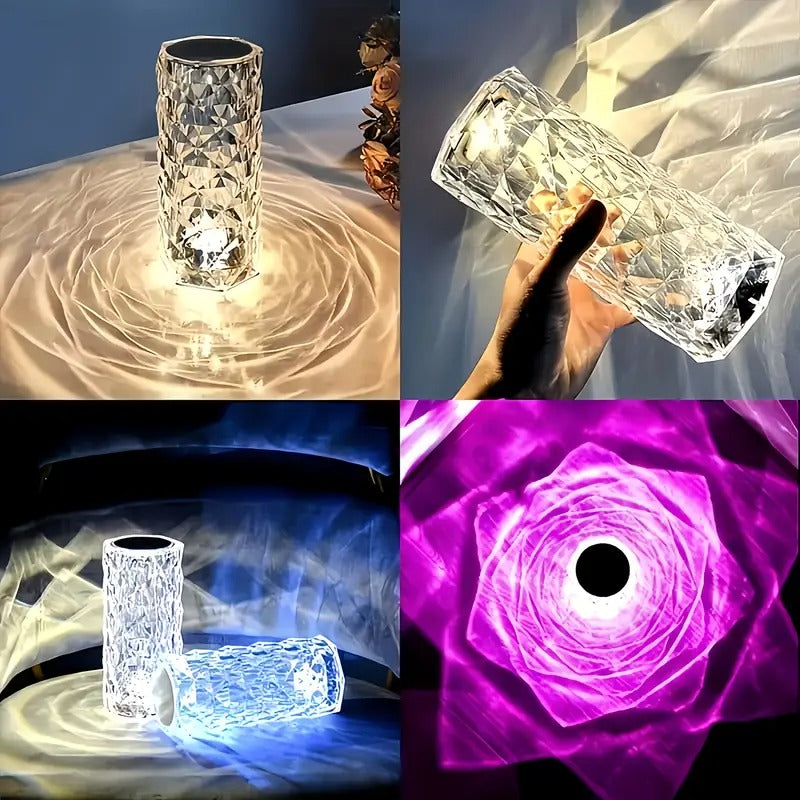 Rose Diamond Crystal Table Lamp – Rechargeable RGB Touch Lamp with Remote & USB Charging